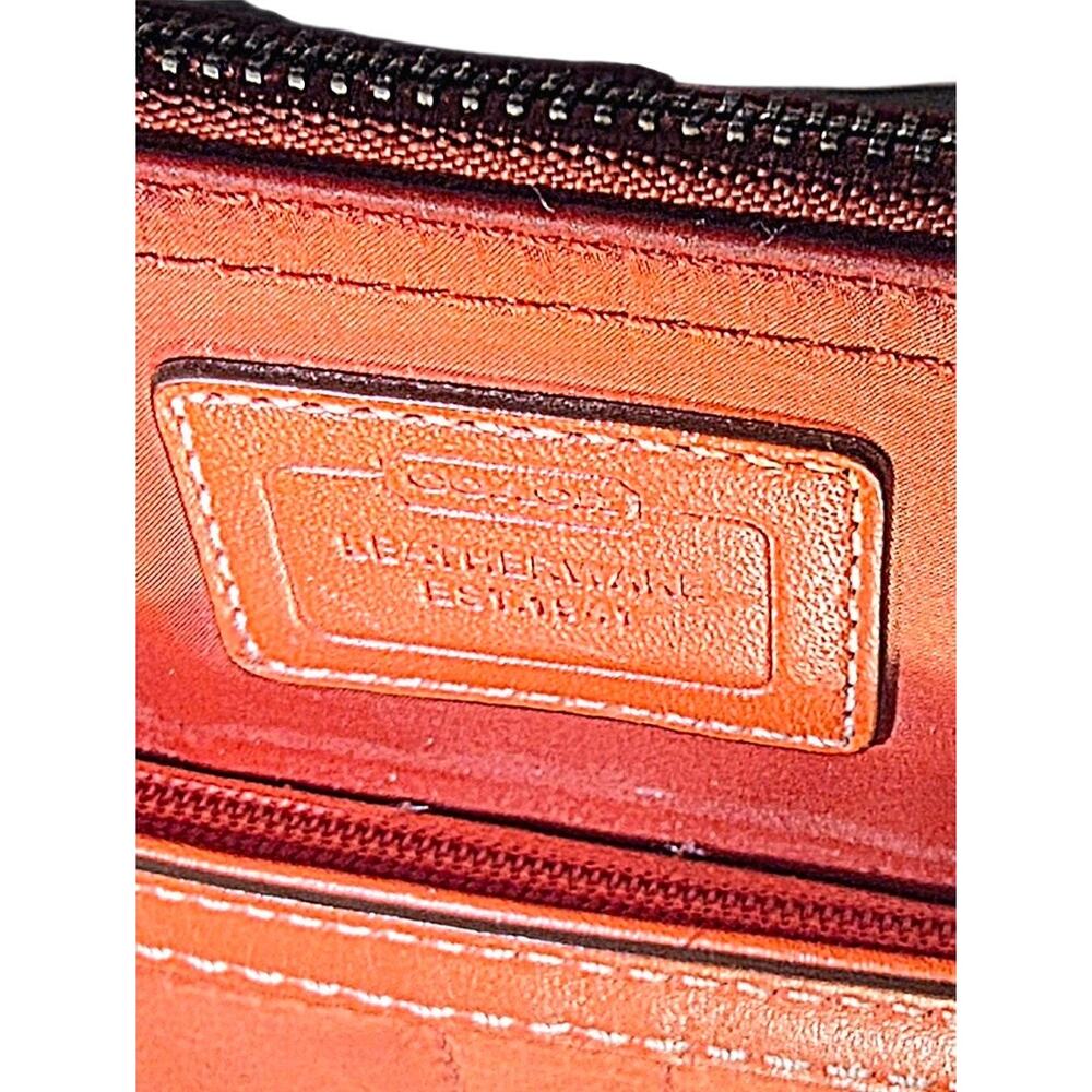 EUC Vintage Y2K Coach Hamptons Orange Satin Nylon Tote Bag Leather Trim Shoulder - Picture 6 of 9